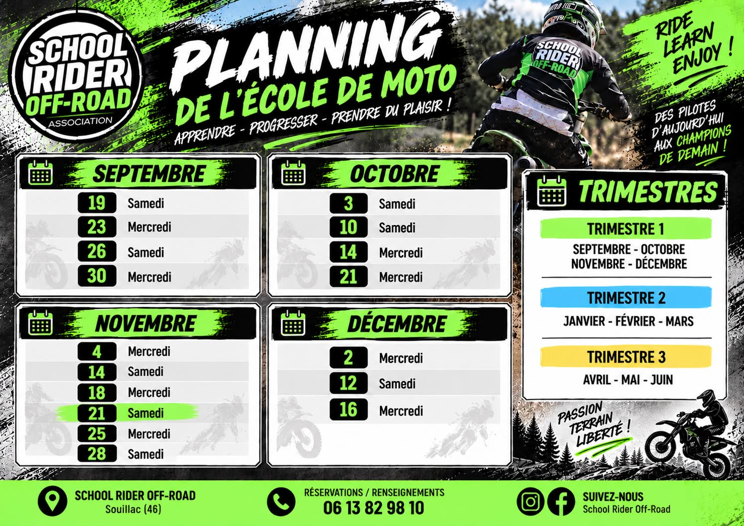 Planning de l’école de moto School Rider Off Road